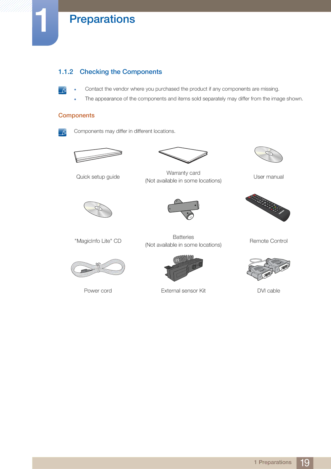 Samsung UD22B user manual Checking the Components 