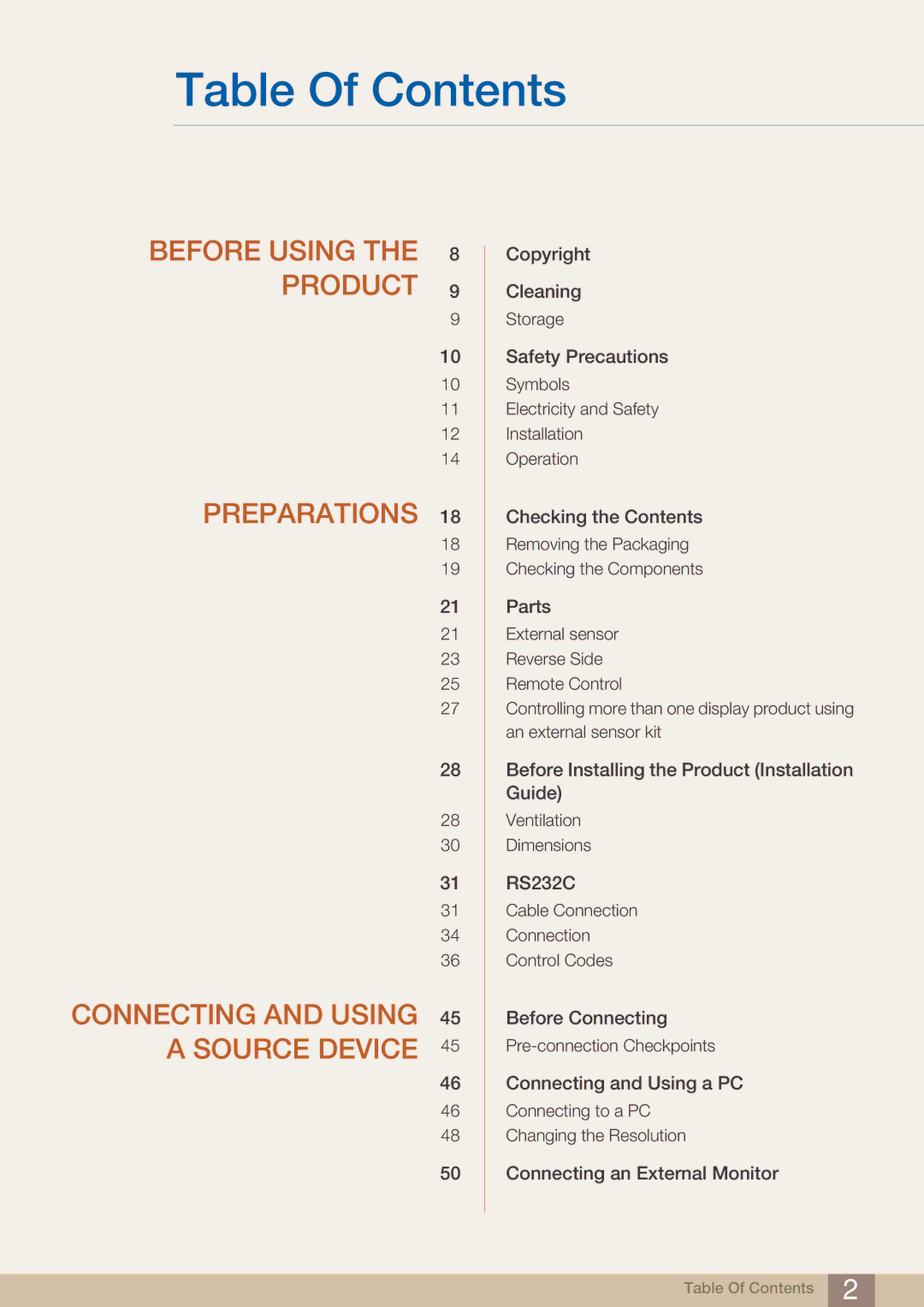 Samsung UD22B user manual Table Of Contents 