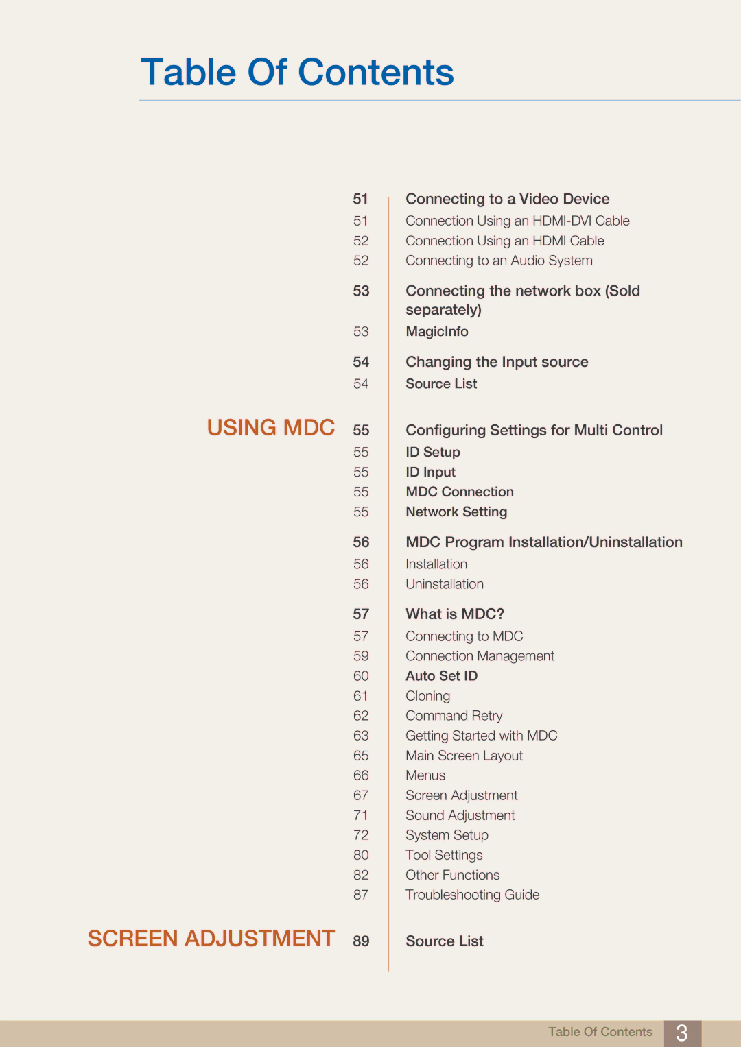 Samsung UD22B user manual Using MDC Screen Adjustment 