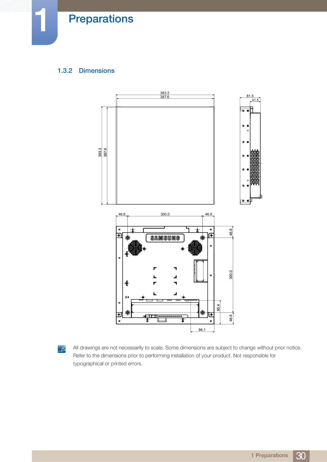 Samsung UD22B user manual Dimensions 