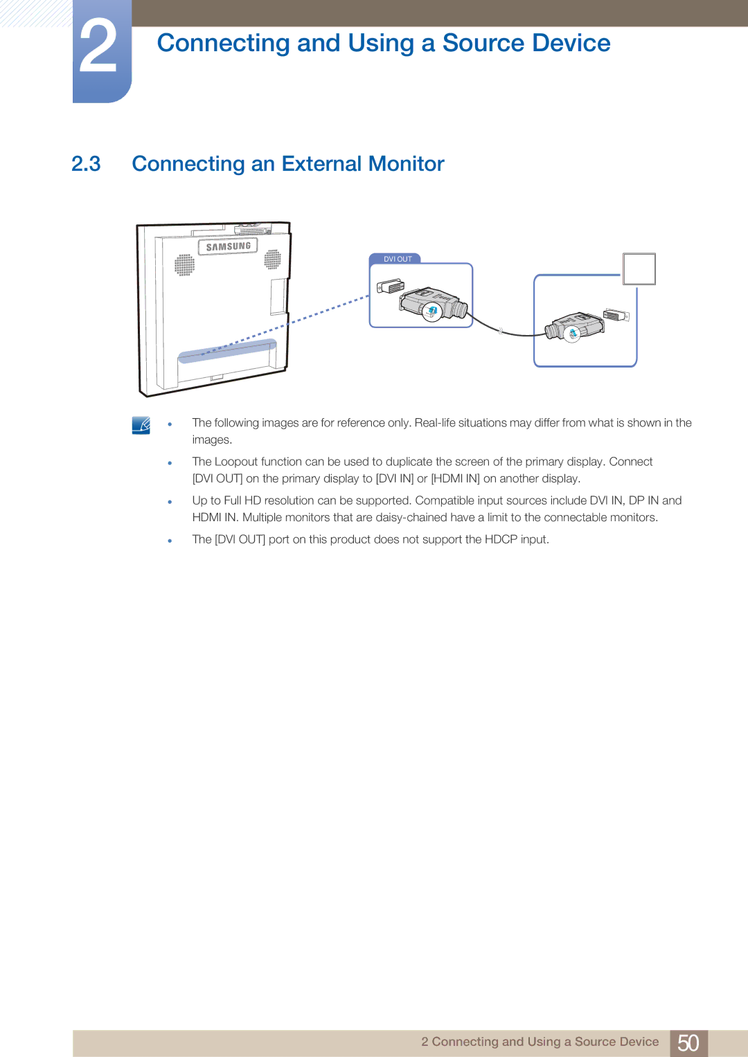 Samsung UD22B user manual Connecting an External Monitor 