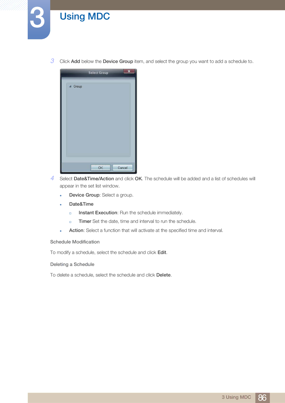 Samsung UD22B user manual Schedule Modification, Deleting a Schedule 