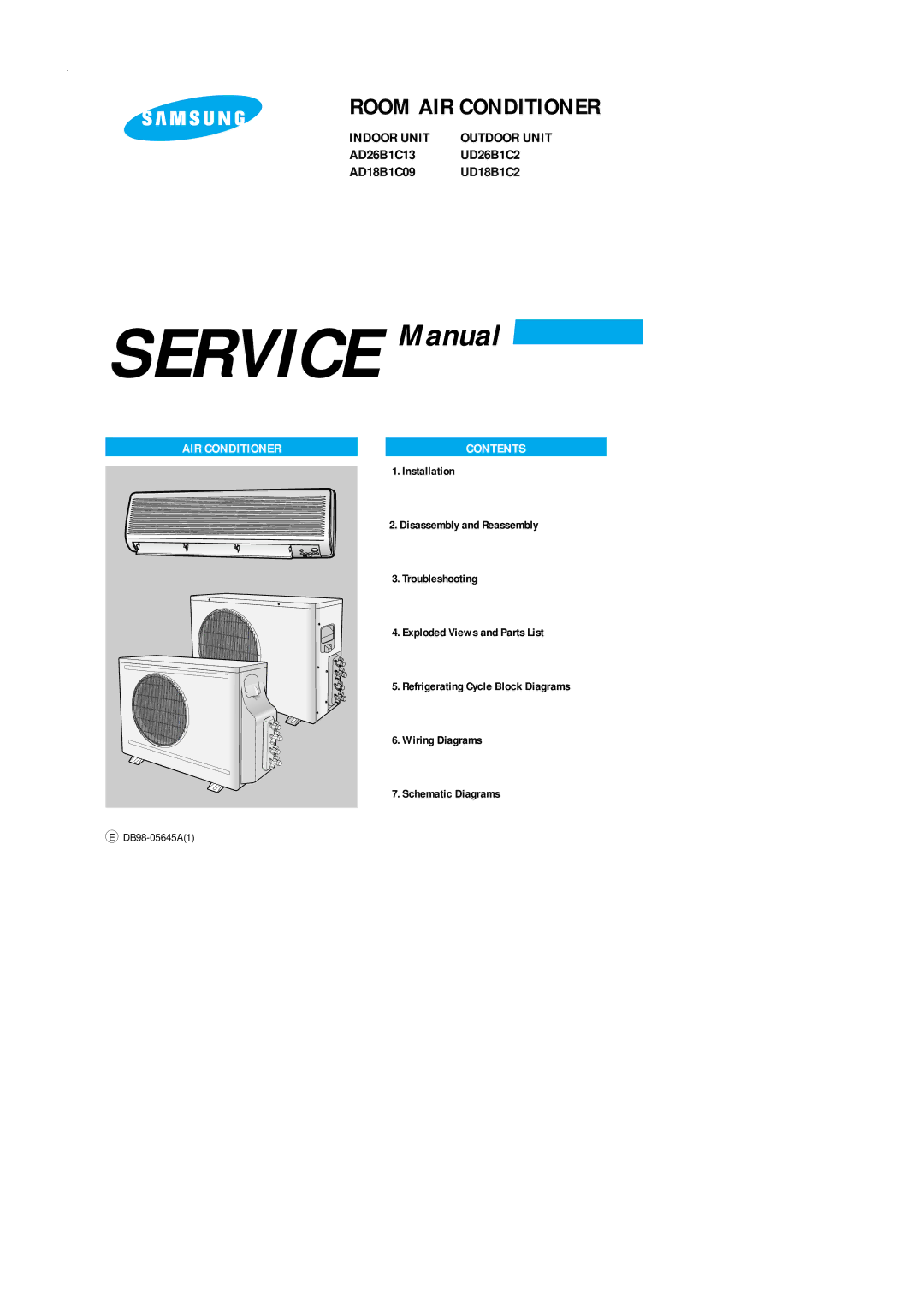 Samsung UD18B1C2, UD26B1C2, AD18B1C09, AD26B1C13 service manual Room AIR Conditioner 