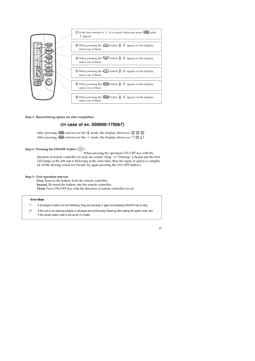 Samsung AD18B1C09, UD26B1C2, UD18B1C2, AD26B1C13 service manual Case of ex -1700b7 