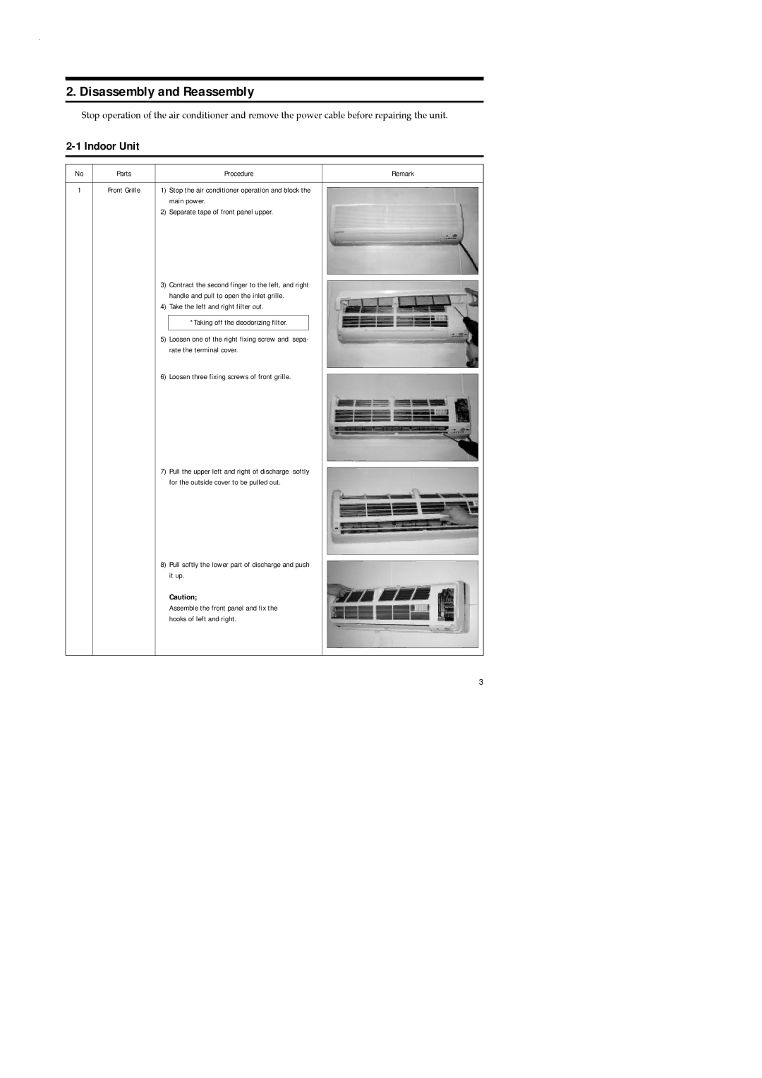 Samsung UD26B1C2, UD18B1C2, AD18B1C09, AD26B1C13 service manual Disassembly and Reassembly, Indoor Unit 