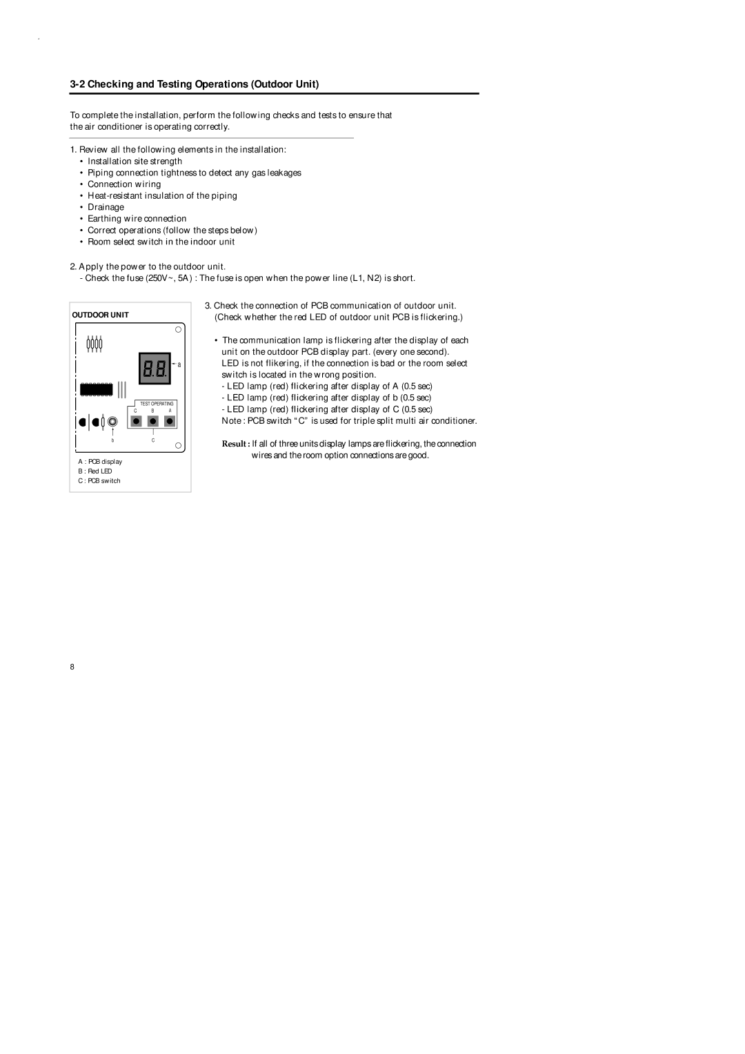 Samsung UD18B1C2, UD26B1C2, AD18B1C09, AD26B1C13 service manual Checking and Testing Operations Outdoor Unit 