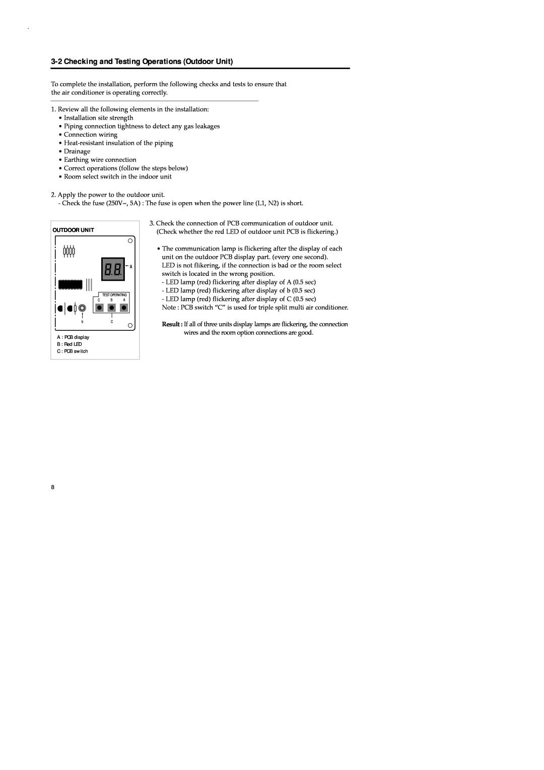 Samsung UD18B1C2, UD26B1C2, AD18B1C09, AD26B1C13 service manual 3-2Checking and Testing Operations Outdoor Unit 