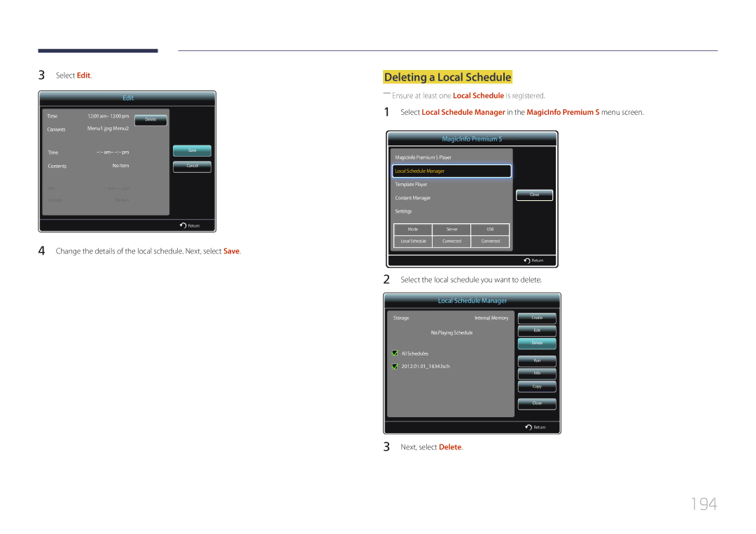 Samsung UD46C, UD55C user manual 194, Select Edit 