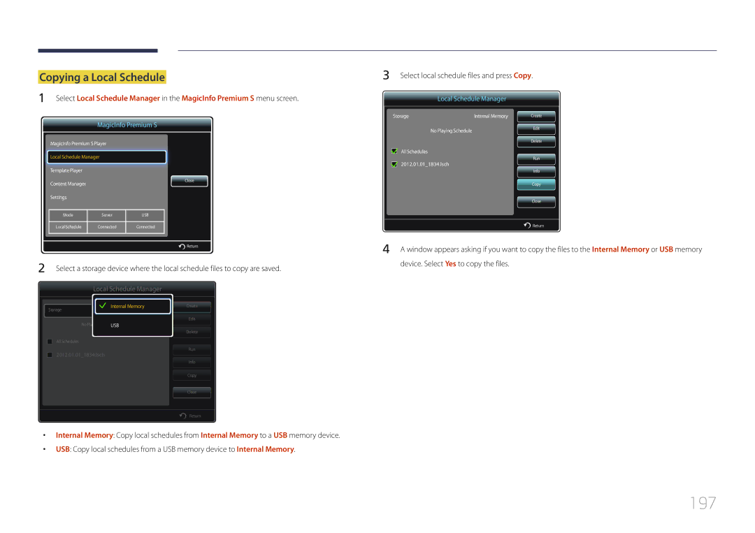 Samsung UD55C, UD46C user manual 197, Copying a Local Schedule 