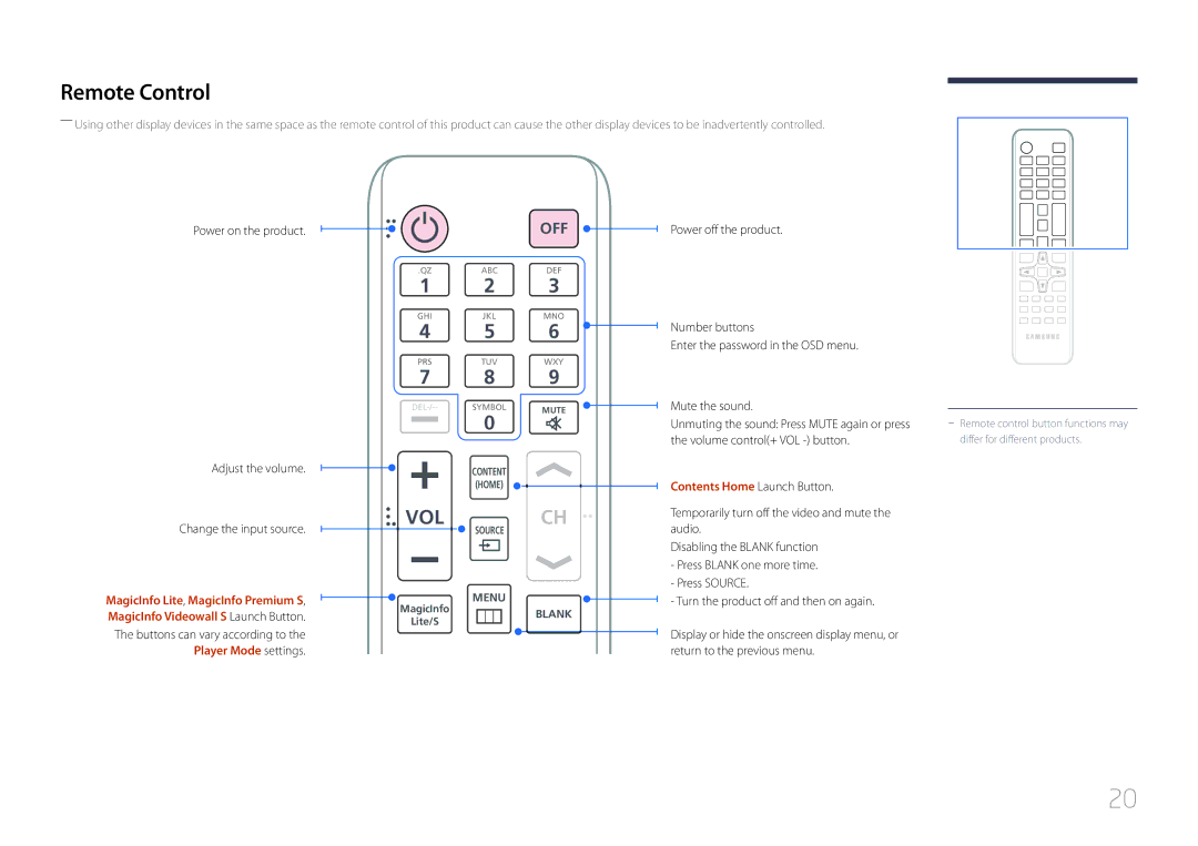 Samsung UD46C, UD55C user manual Remote Control, Contents Home Launch Button 