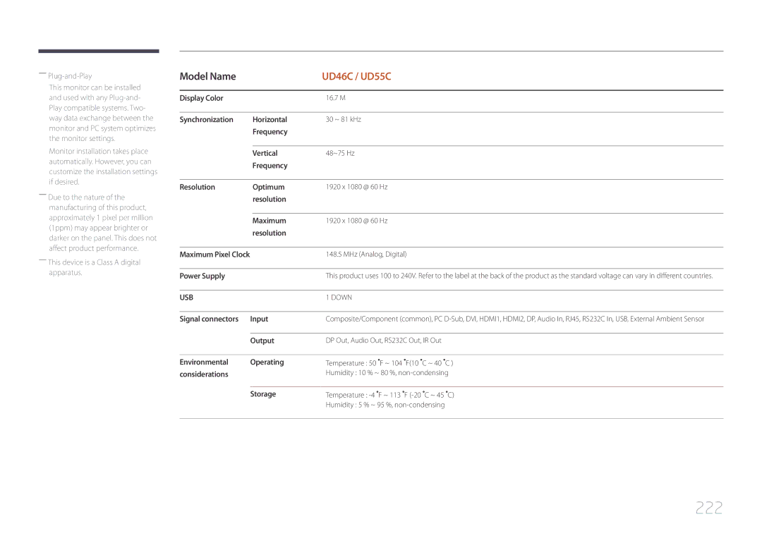 Samsung UD46C, UD55C user manual 222 