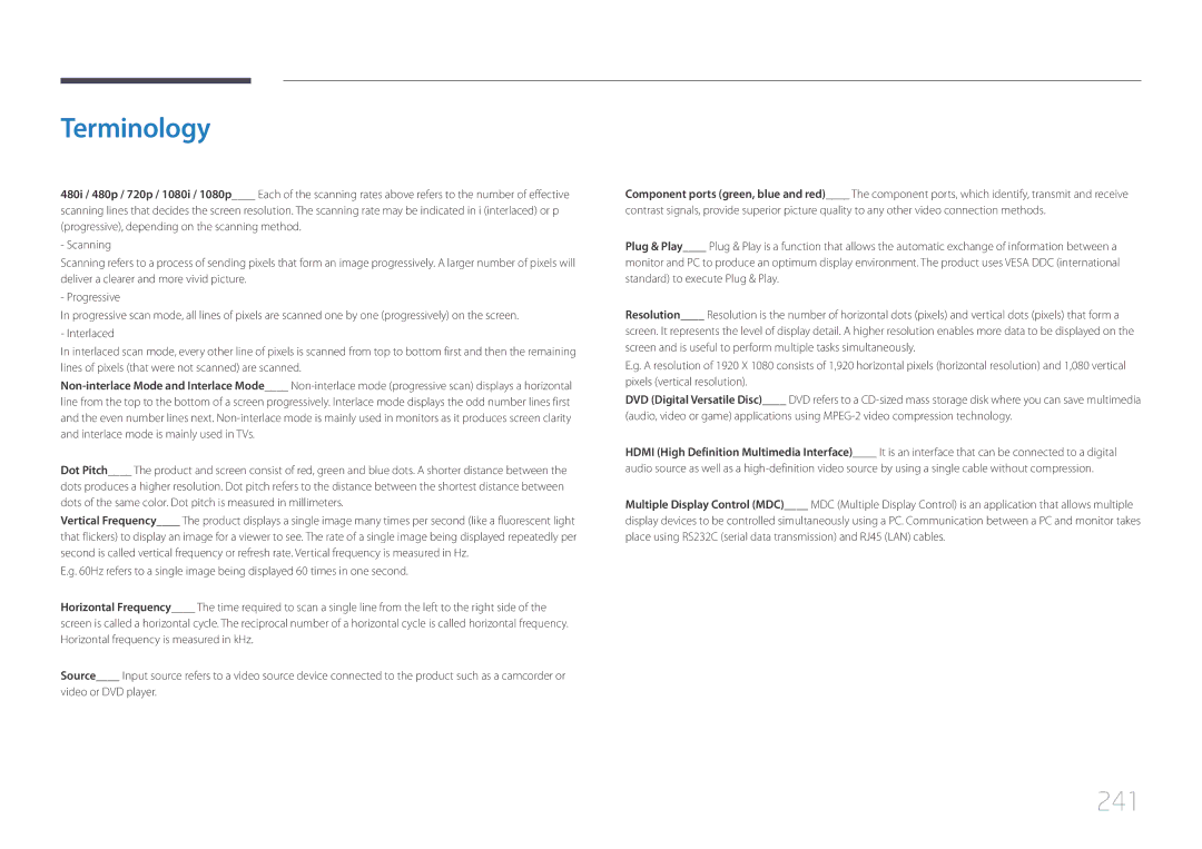 Samsung UD55C, UD46C user manual Terminology, 241 