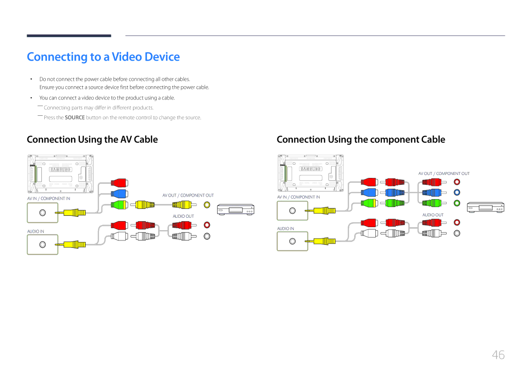 Samsung UD46C, UD55C user manual Connecting to a Video Device 