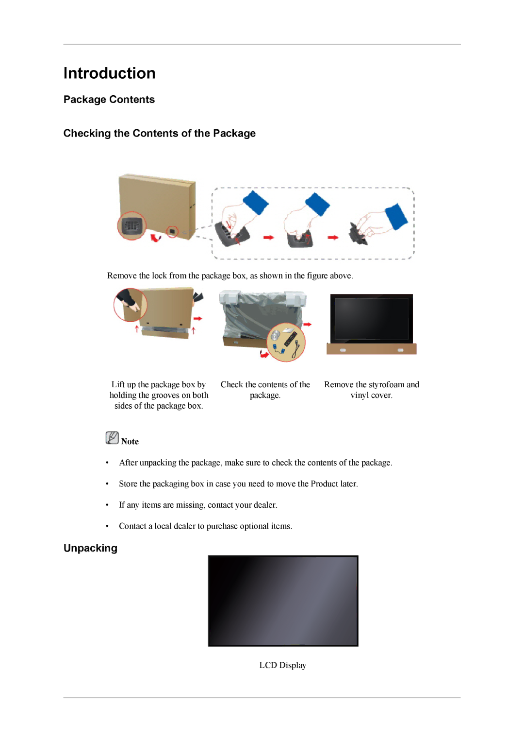 Samsung UD55A, UD46A user manual Package Contents Checking the Contents of the Package, Unpacking 