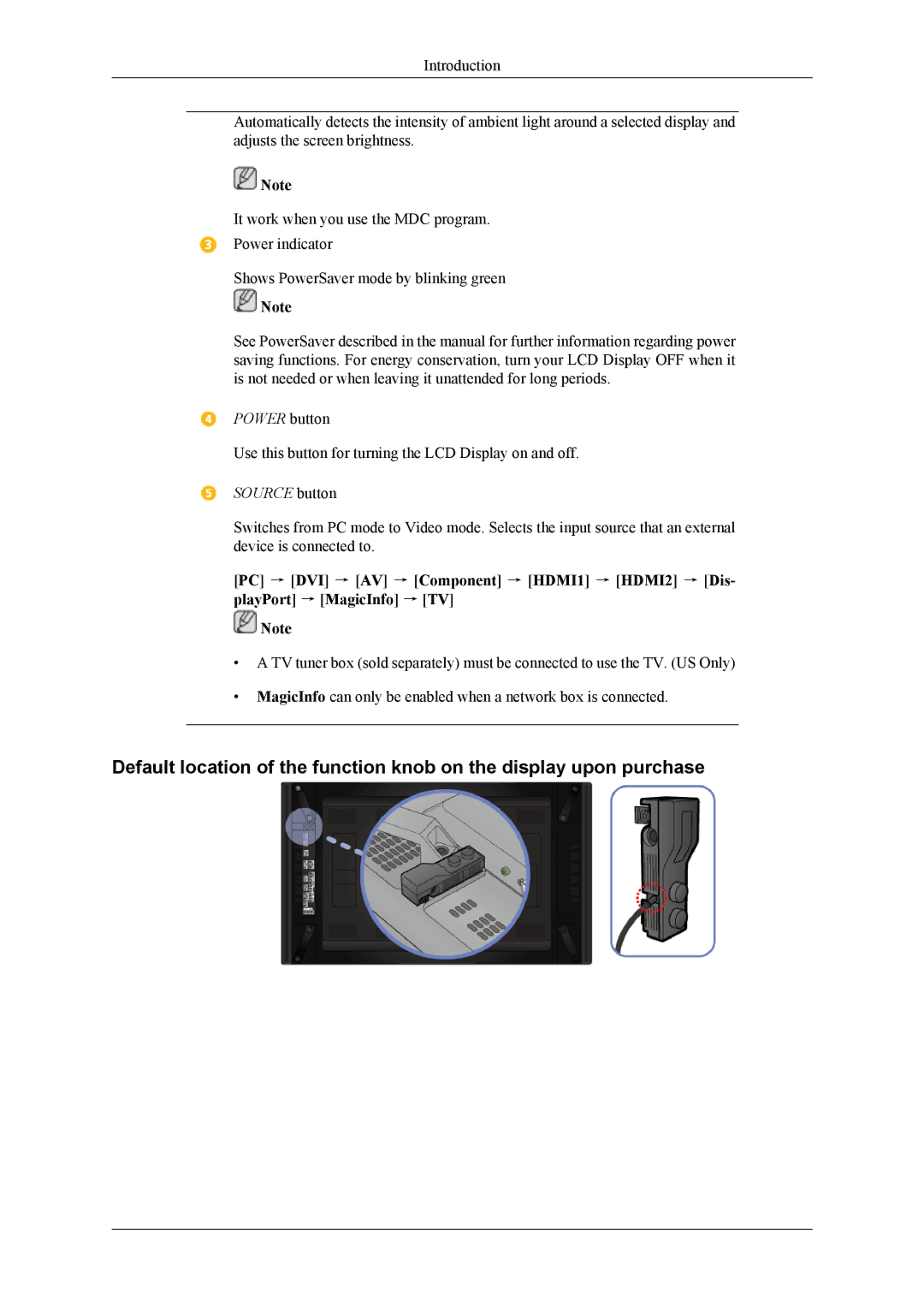 Samsung UD46A, UD55A user manual Power button 