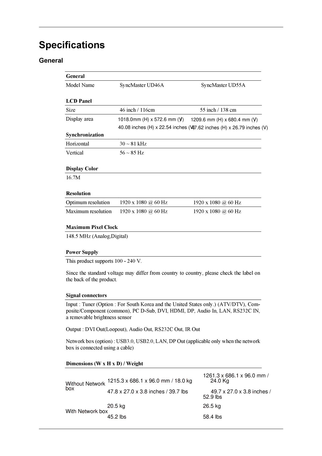 Samsung UD55A, UD46A user manual General 