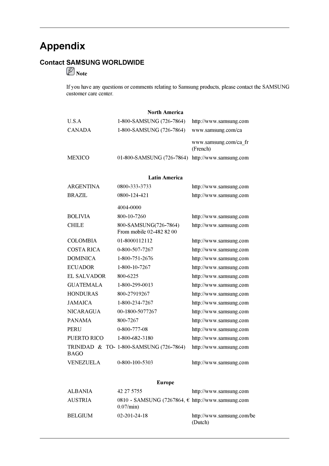 Samsung UD55A, UD46A user manual Contact Samsung Worldwide, North America, Latin America, Europe 