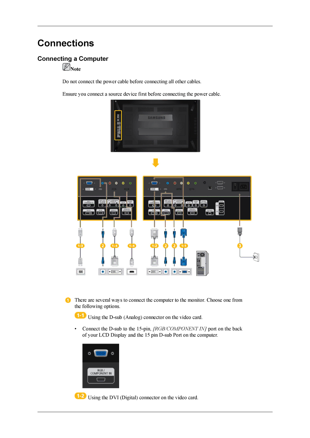 Samsung UD55A, UD46A user manual Connections, Connecting a Computer 