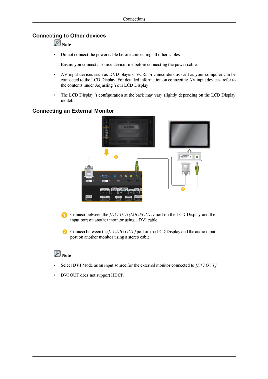 Samsung UD55A, UD46A user manual Connecting to Other devices, Connecting an External Monitor 