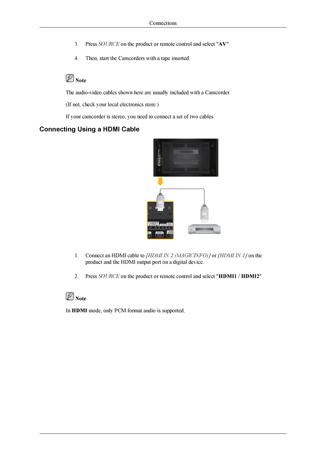 Samsung UD55A, UD46A user manual Connecting Using a Hdmi Cable 