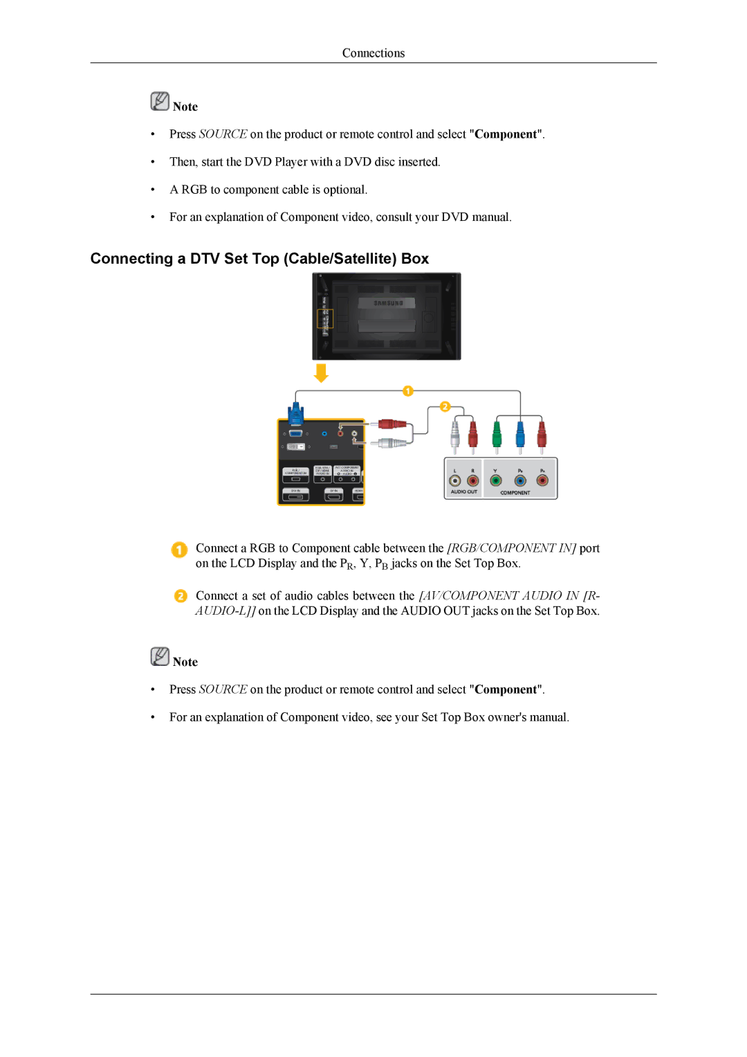 Samsung UD55A, UD46A user manual Connecting a DTV Set Top Cable/Satellite Box 