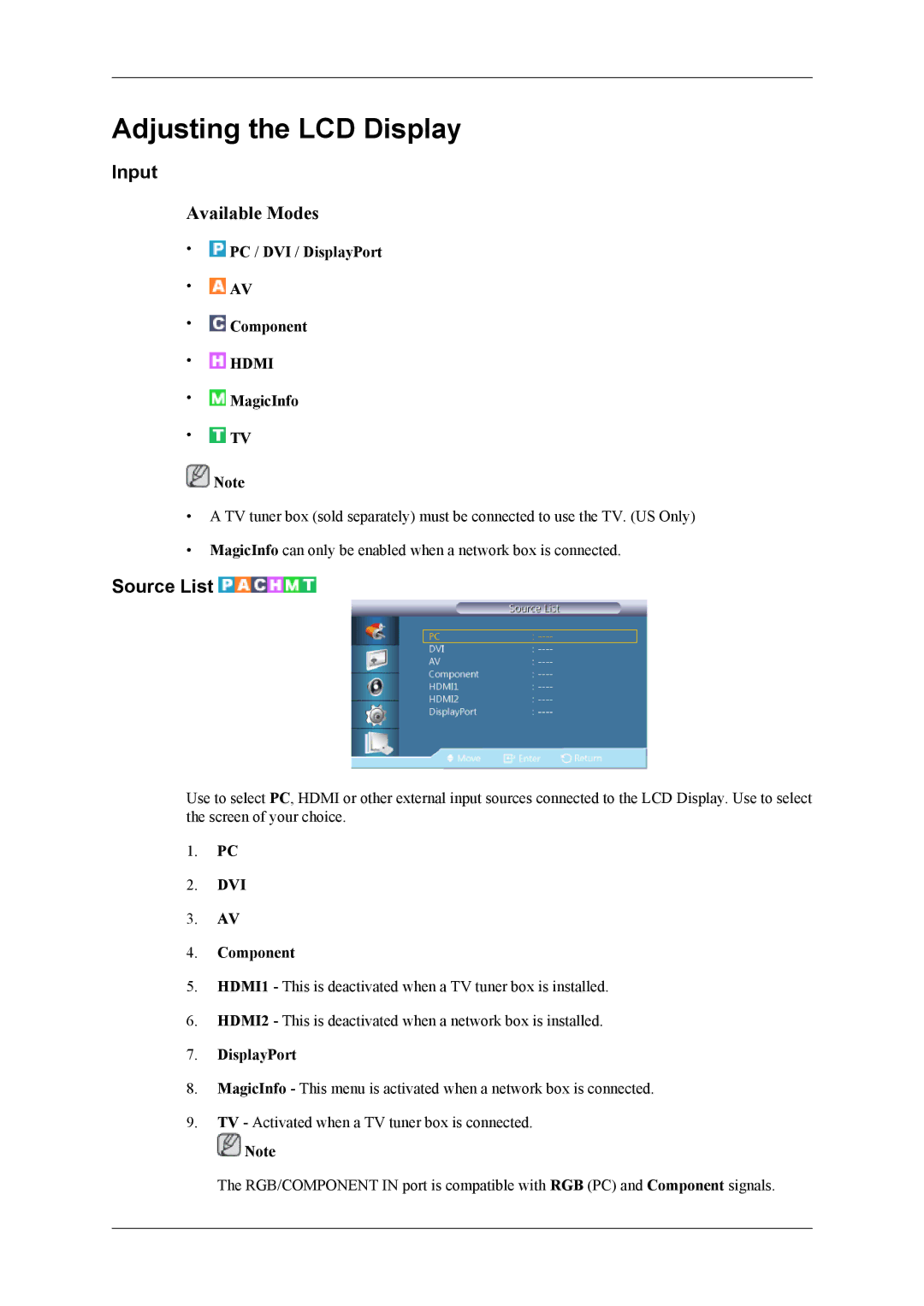 Samsung UD55A, UD46A user manual Input, Source List 