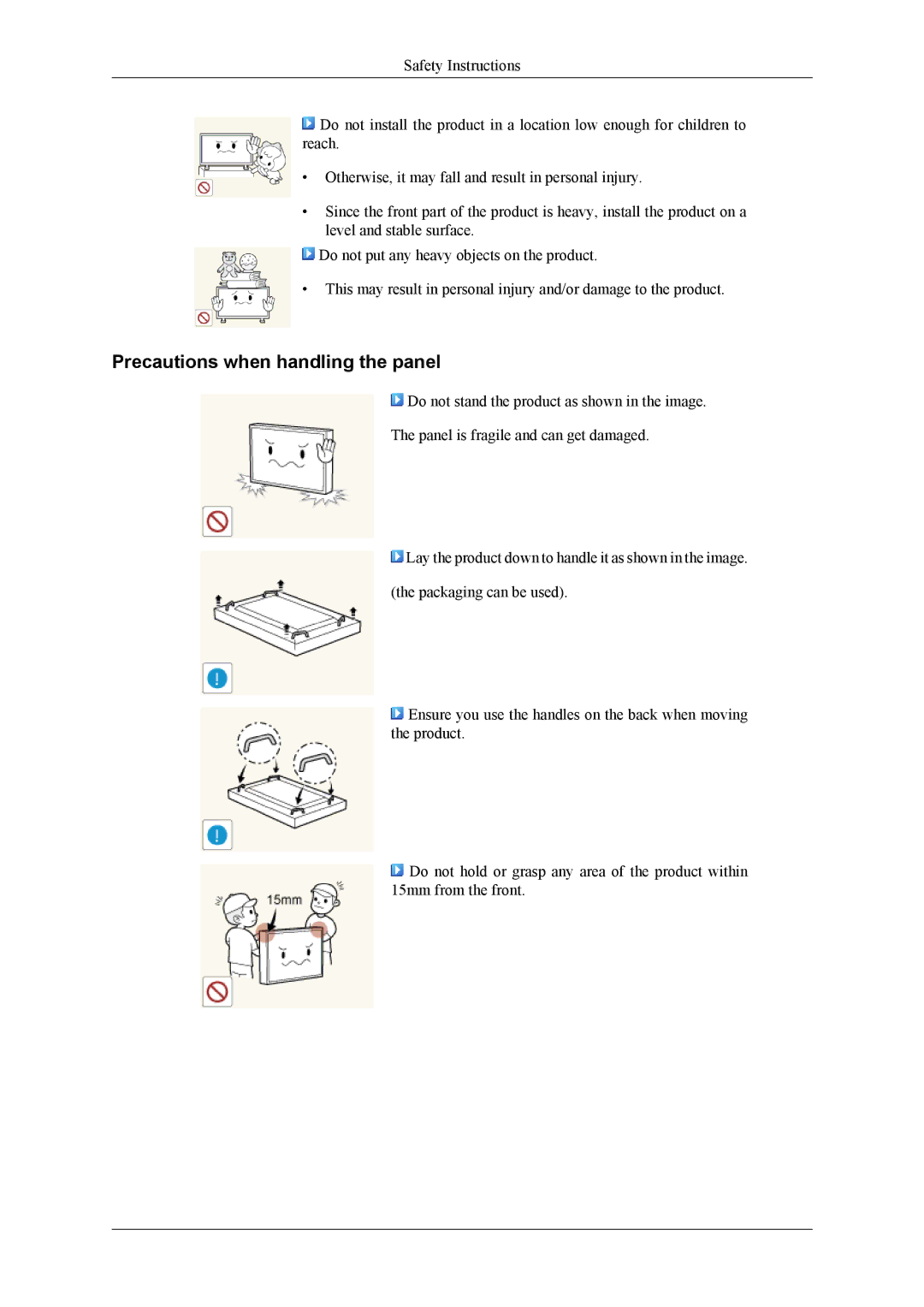 Samsung UD46A, UD55A user manual Precautions when handling the panel 