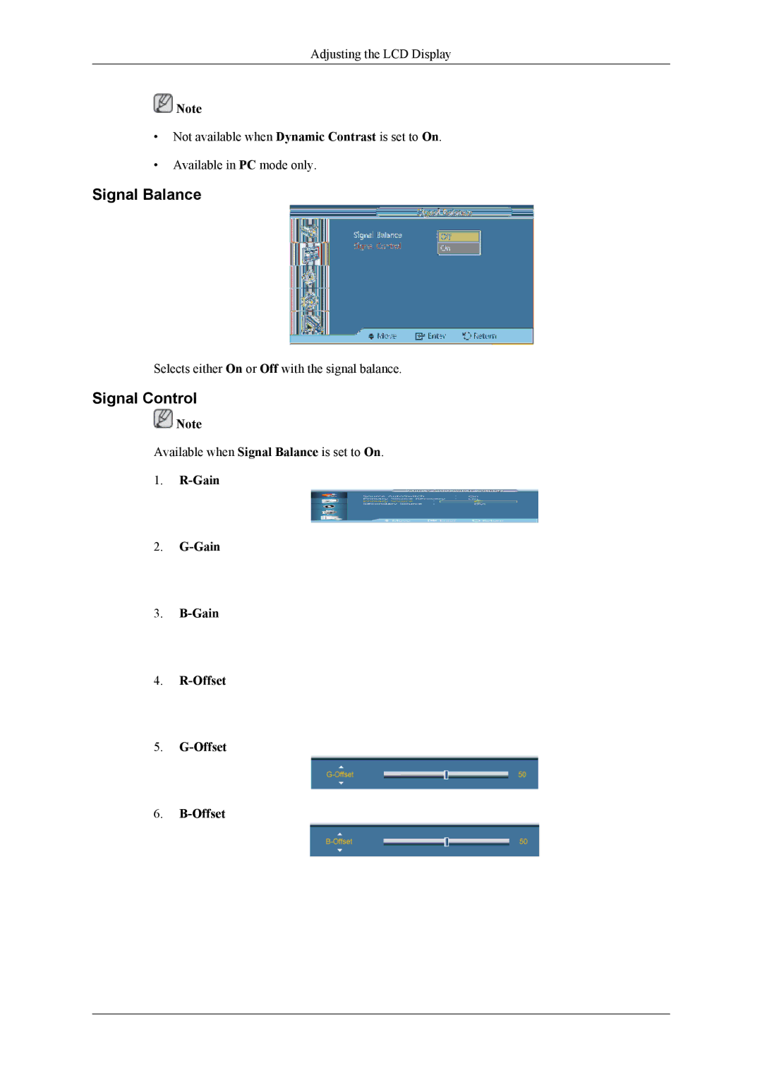 Samsung UD46A, UD55A user manual Signal Control, Gain Offset 