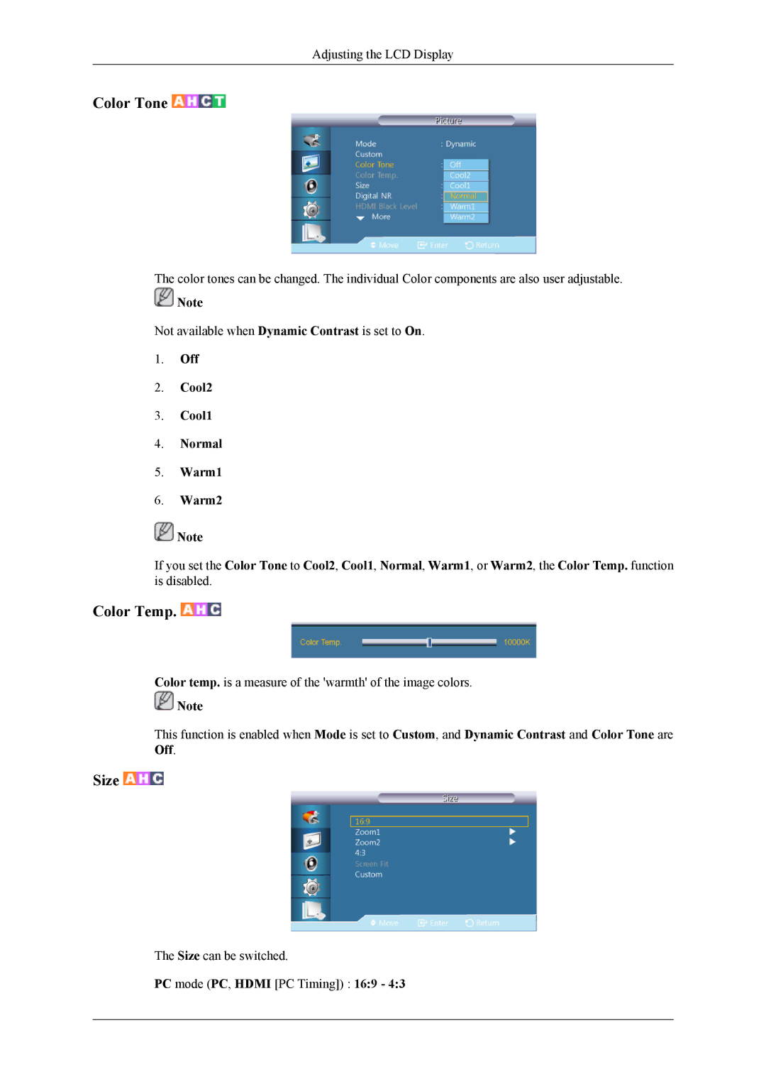 Samsung UD55A, UD46A user manual Size can be switched PC mode PC, Hdmi PC Timing 169 