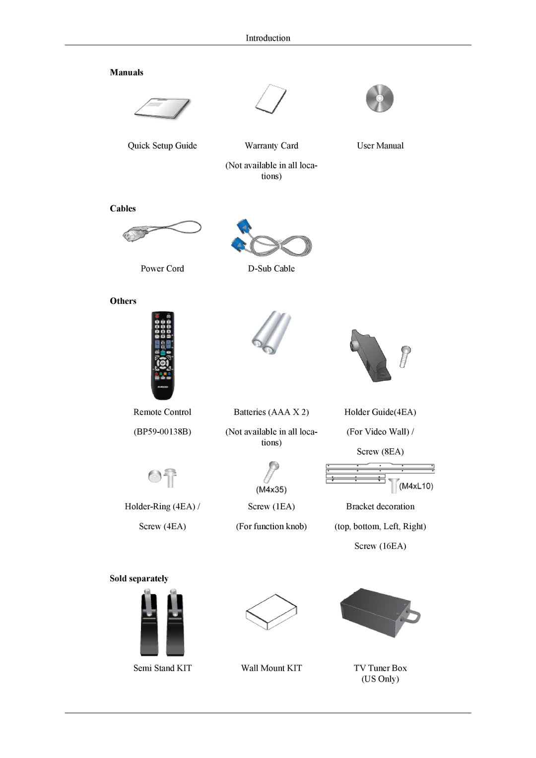 Samsung UD46A, UD55A user manual Manuals, Cables, Others, Sold separately 