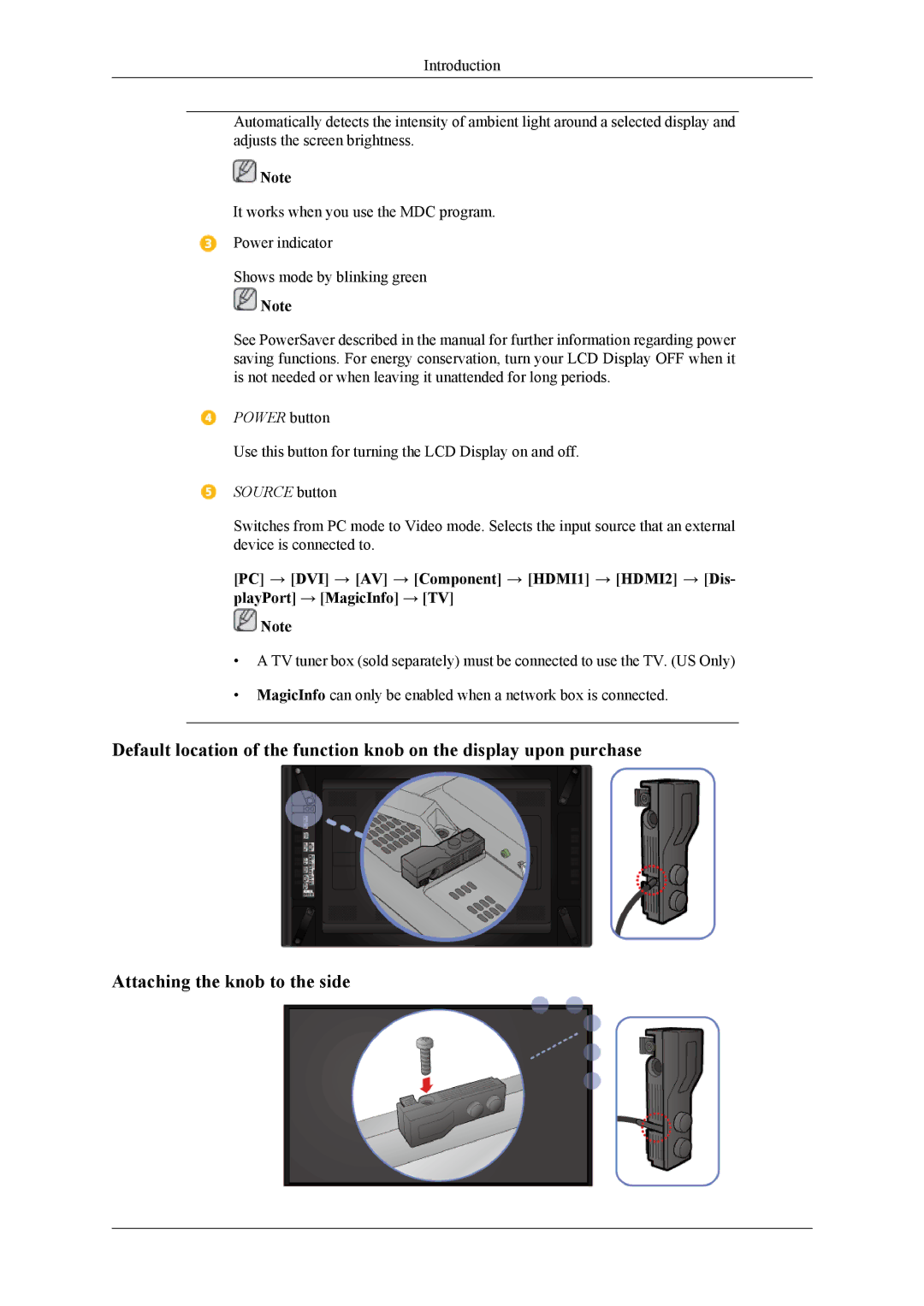 Samsung UD46A, UD55A user manual Power button 