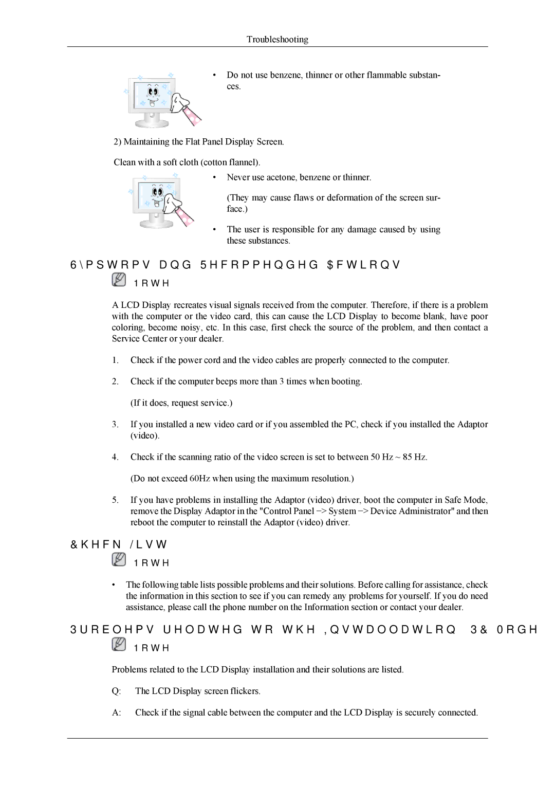 Samsung UD55A, UD46A user manual Symptoms and Recommended Actions, Check List, Problems related to the Installation PC Mode 