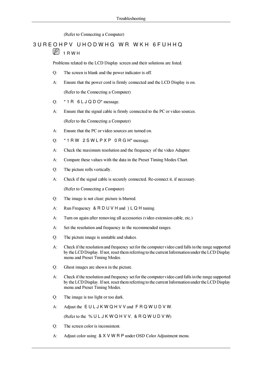 Samsung UD46A, UD55A user manual Problems related to the Screen, Not Optimum Mode message 