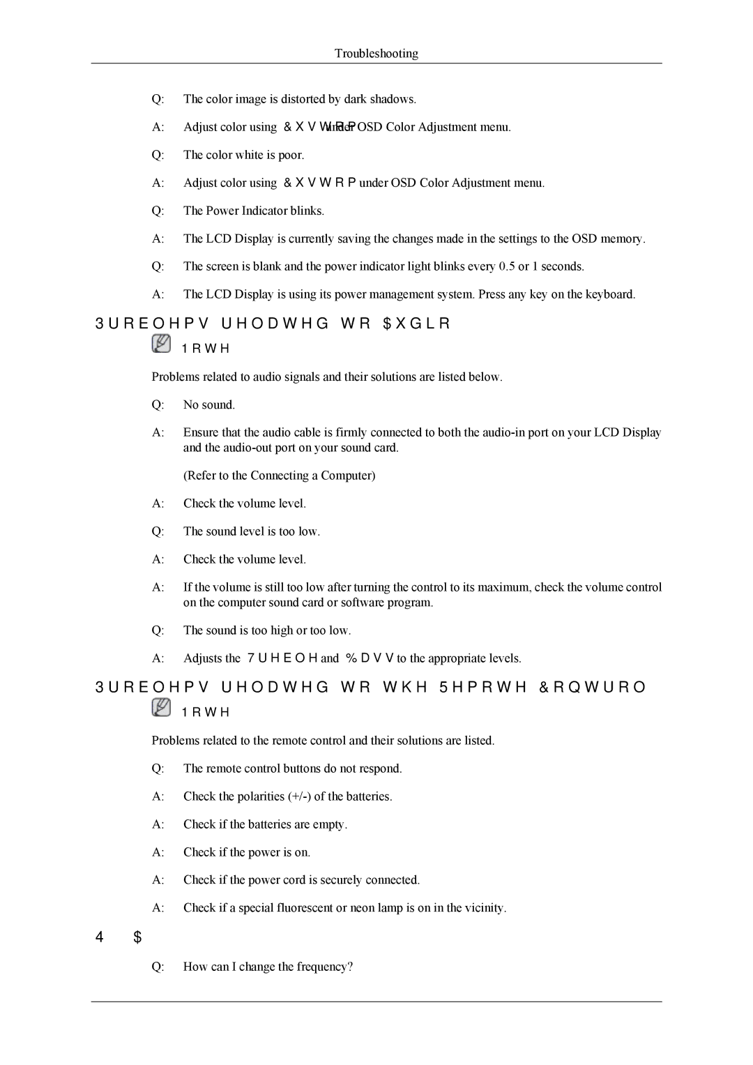 Samsung UD55A, UD46A user manual Problems related to Audio, Problems related to the Remote Control 