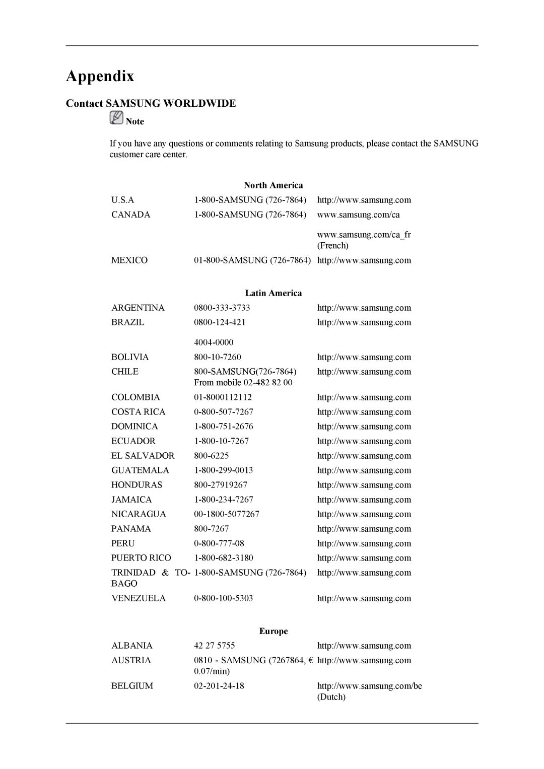 Samsung UD55A, UD46A user manual Contact Samsung Worldwide, North America, Latin America, Europe 