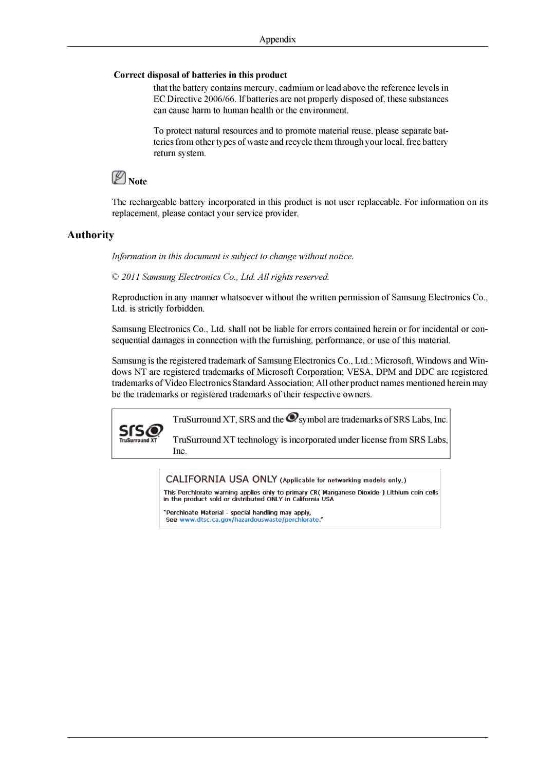 Samsung UD46A, UD55A user manual Authority 