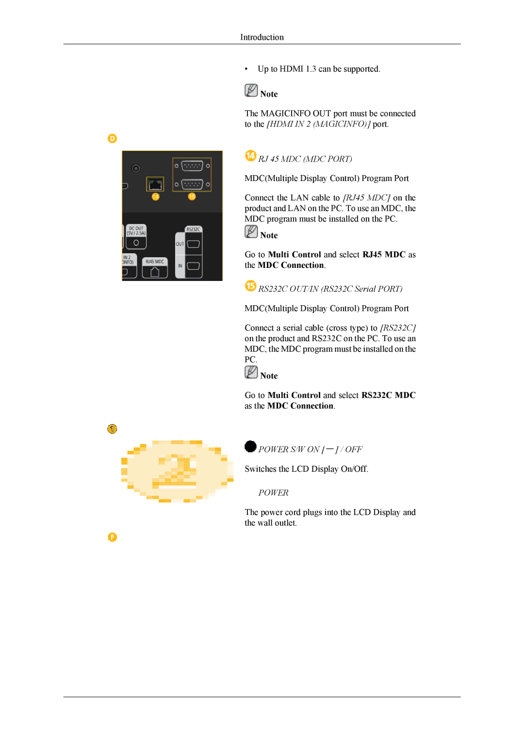 Samsung UD46A, UD55A user manual RJ 45 MDC MDC Port 