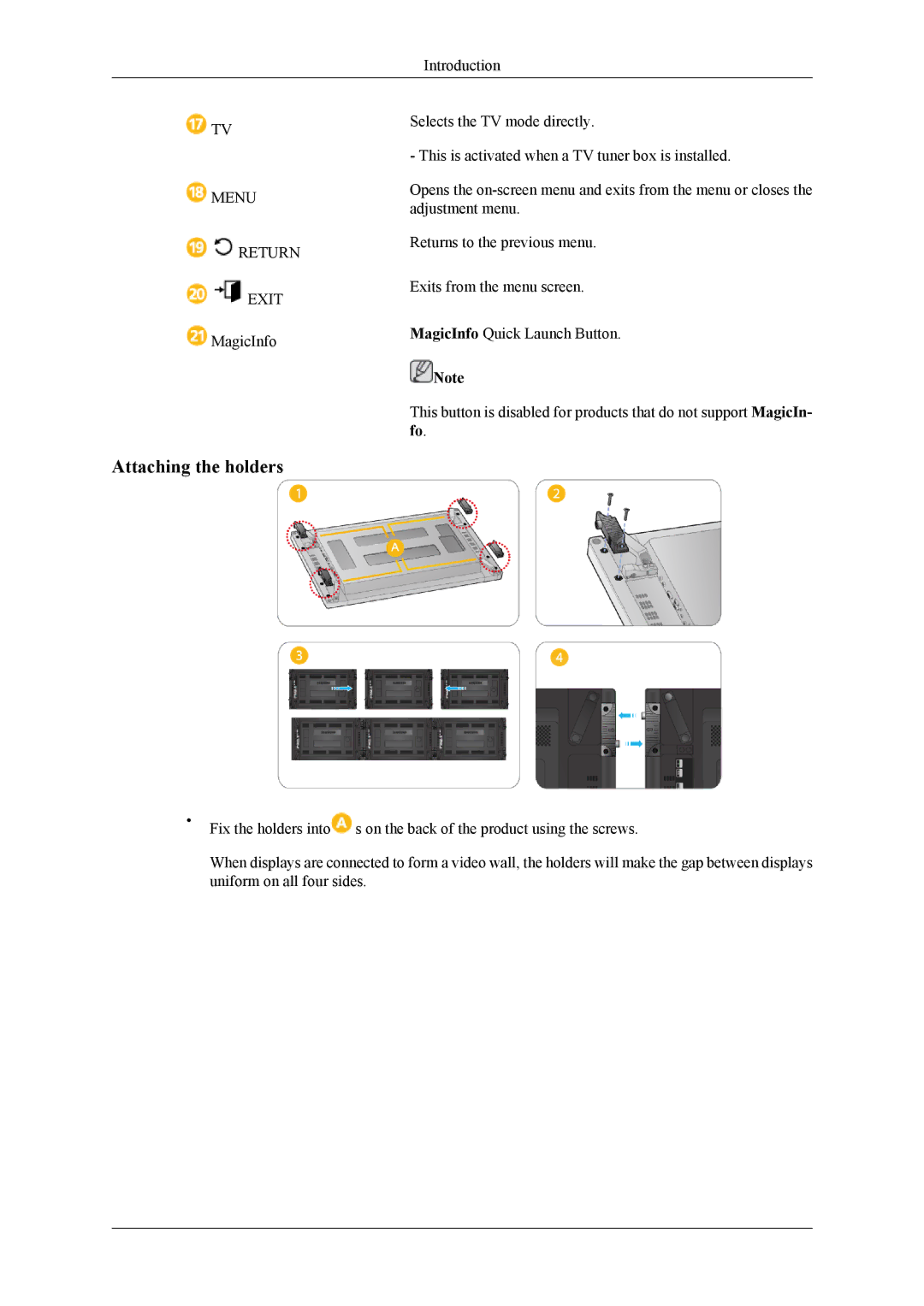 Samsung UD46A, UD55A user manual Attaching the holders 