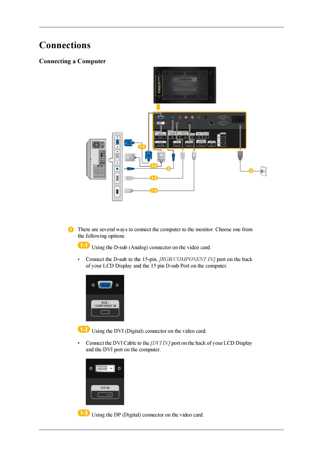 Samsung UD46A, UD55A user manual Connections, Connecting a Computer 