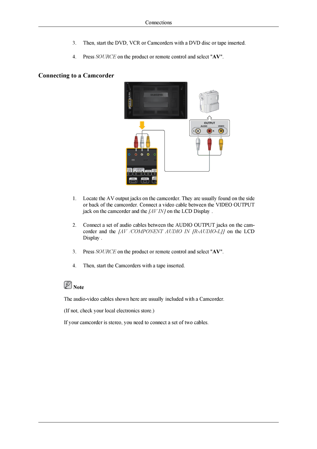 Samsung UD55A, UD46A user manual Connecting to a Camcorder 