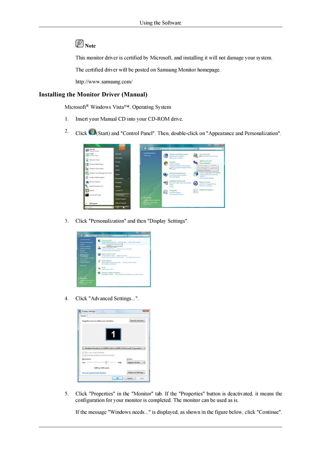 Samsung UD46A, UD55A user manual Installing the Monitor Driver Manual 