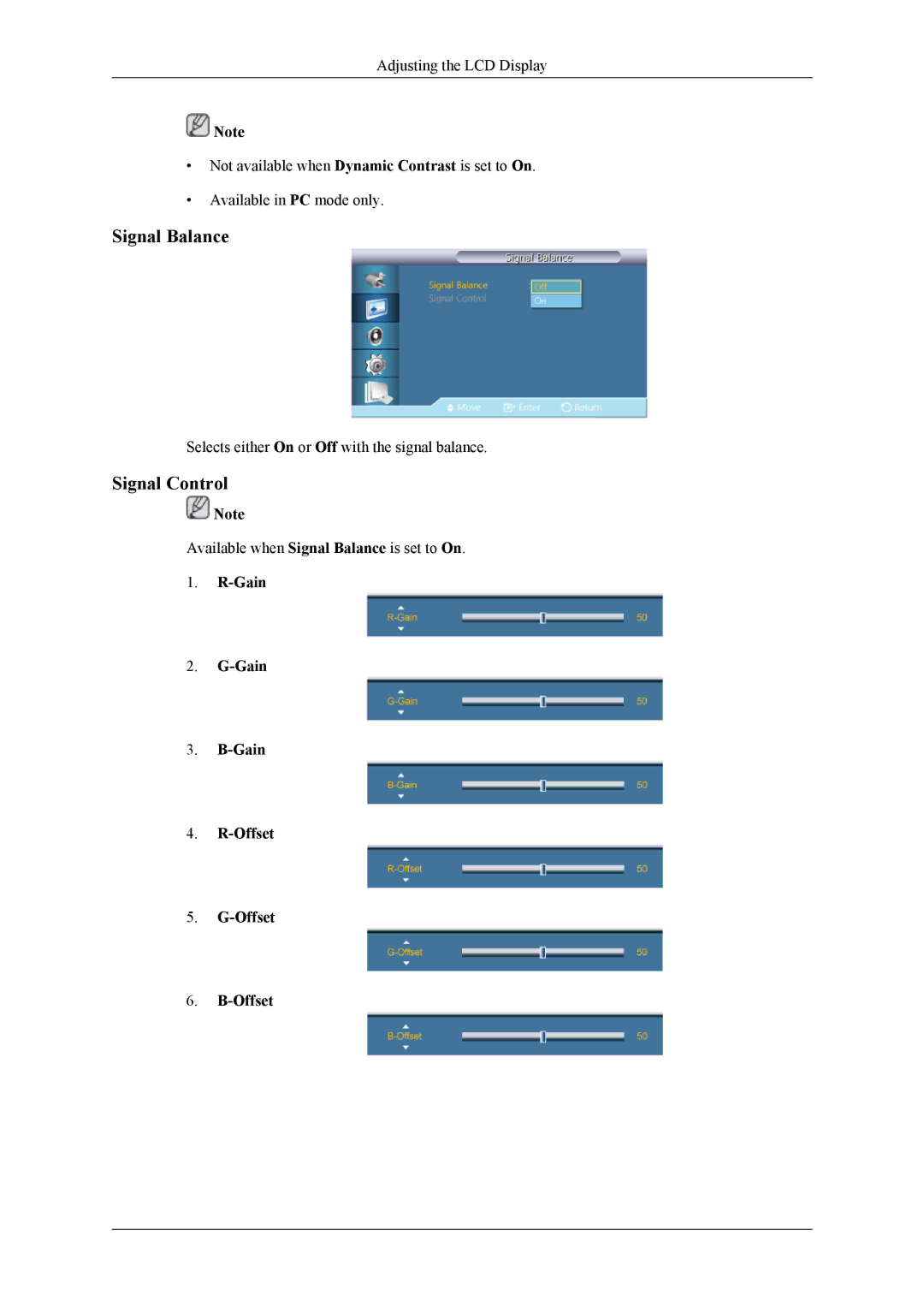 Samsung UD46A, UD55A user manual Signal Control, Gain Offset 