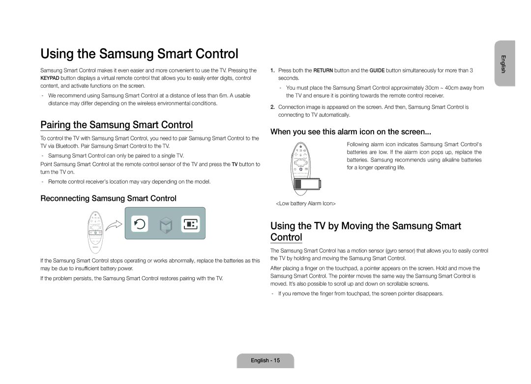 Samsung UE105S9WALXZF manual Using the Samsung Smart Control, Pairing the Samsung Smart Control 