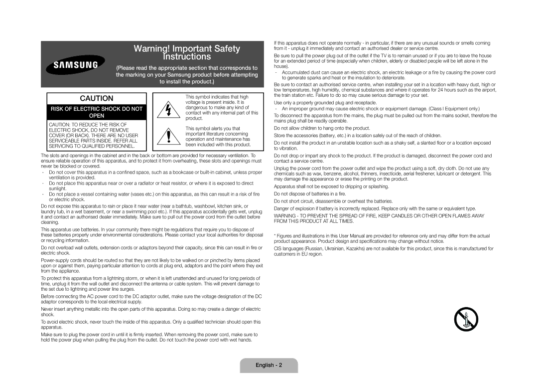 Samsung UE105S9WALXZF manual Instructions, English 