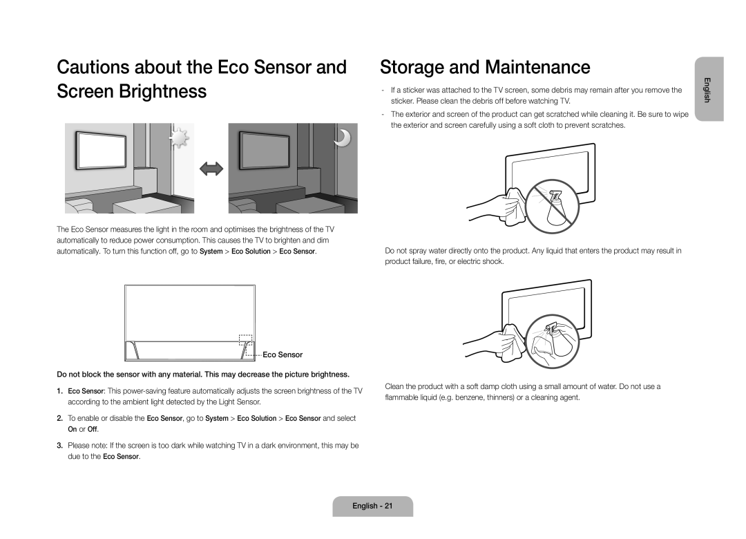 Samsung UE105S9WALXZF manual Storage and Maintenance 