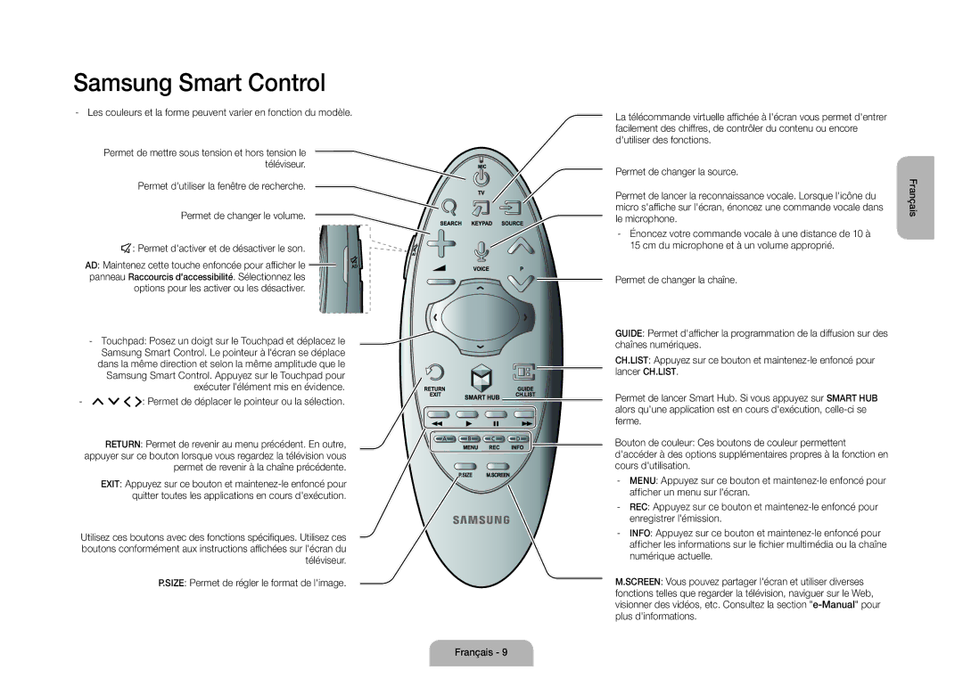 Samsung UE105S9WALXZF manual ¢ Permet dactiver et de désactiver le son, Options pour les activer ou les désactiver 