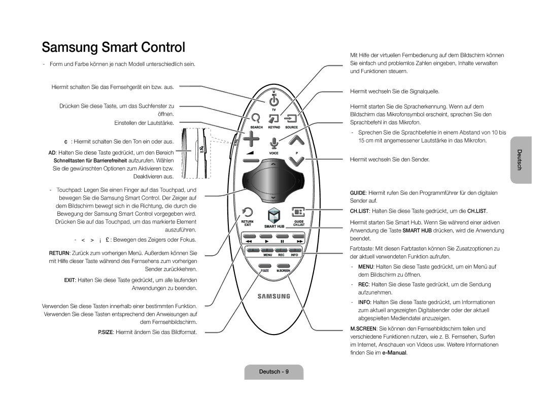 Samsung UE105S9WALXZF manual Drücken Sie diese Taste, um das Suchfenster zu öffnen 