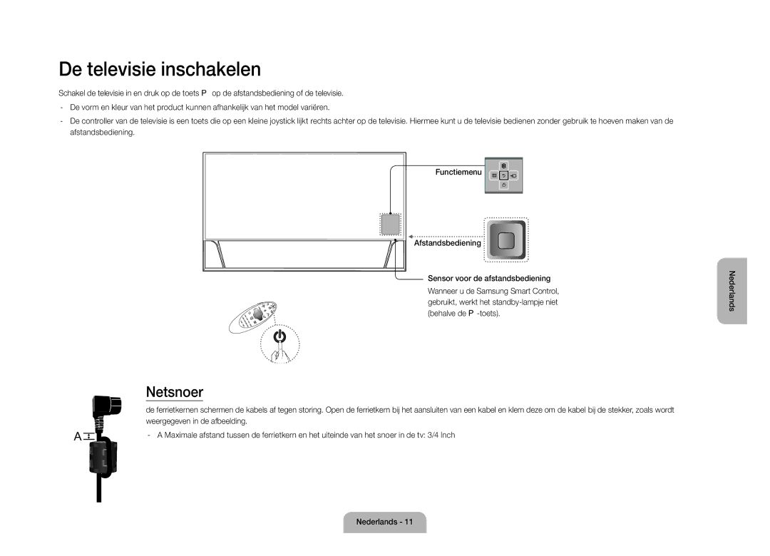 Samsung UE105S9WALXZF manual De televisie inschakelen, Netsnoer 