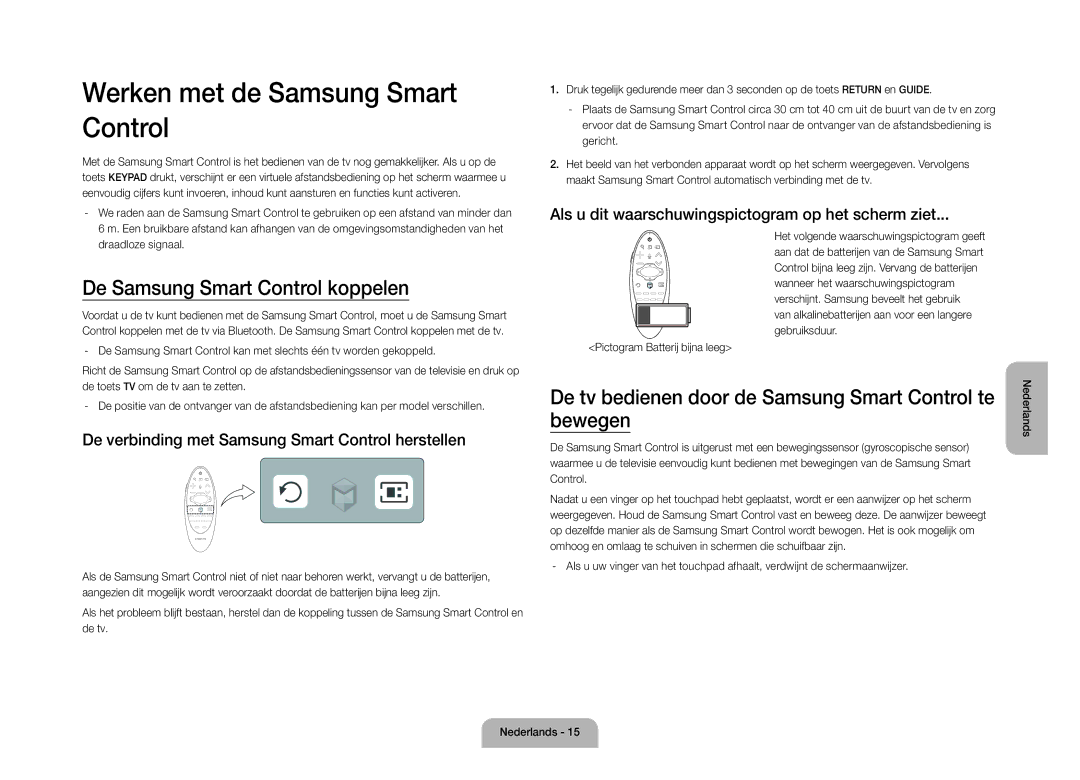 Samsung UE105S9WALXZF manual Werken met de Samsung Smart Control, De Samsung Smart Control koppelen 