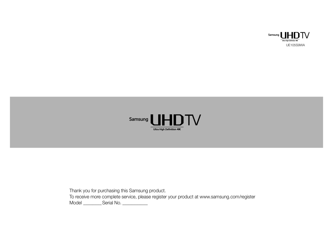 Samsung UE105S9WATXRU manual Thank you for purchasing this Samsung product 